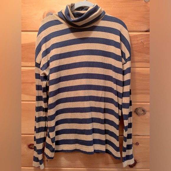J. Crew perfect fit beige blue striped turtleneck long sleeve top size small - Picture 1 of 6